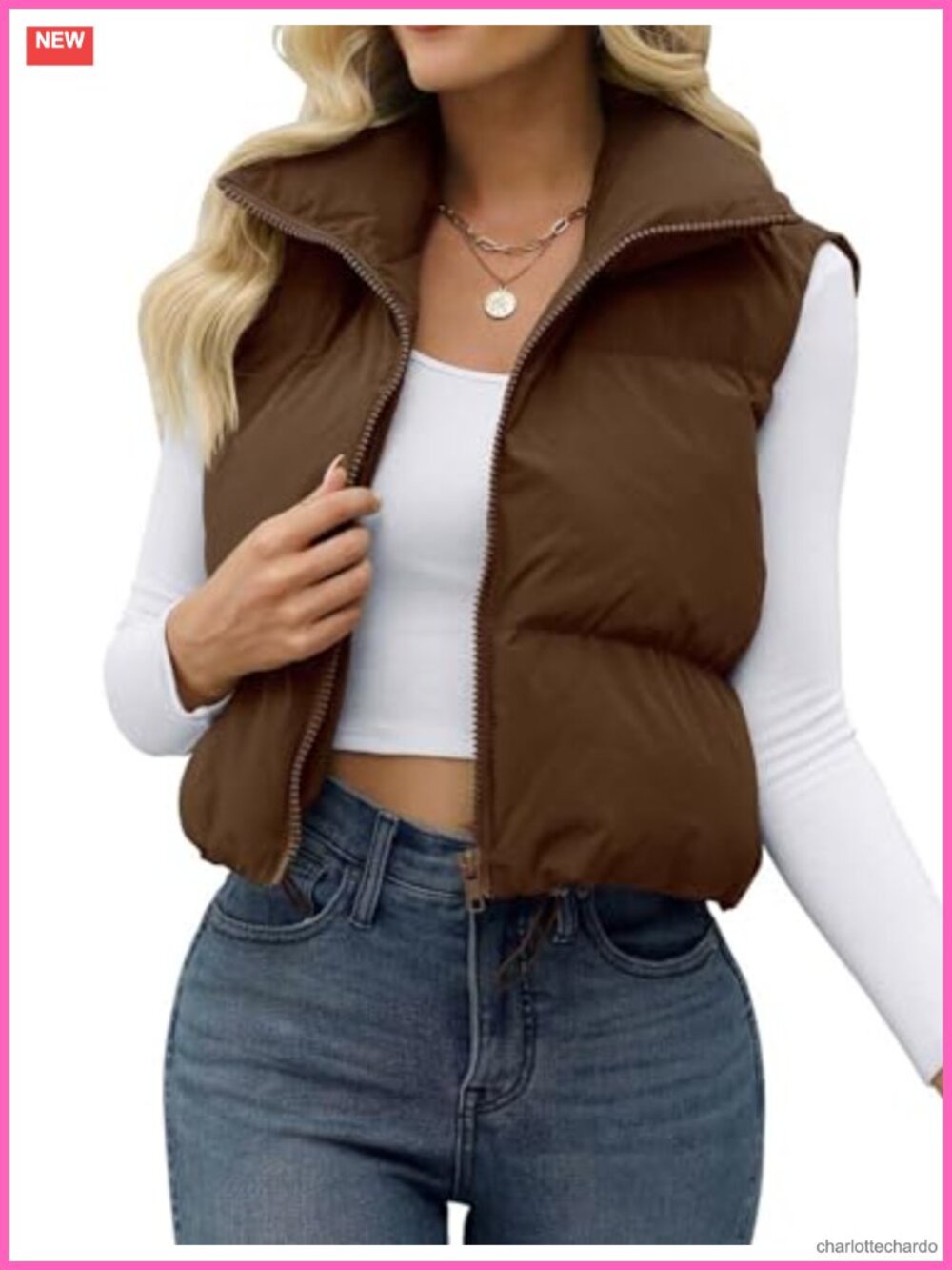 Women's Crop Puffer Vest Sleeveless Zip Up Outerwear Padded Gilet